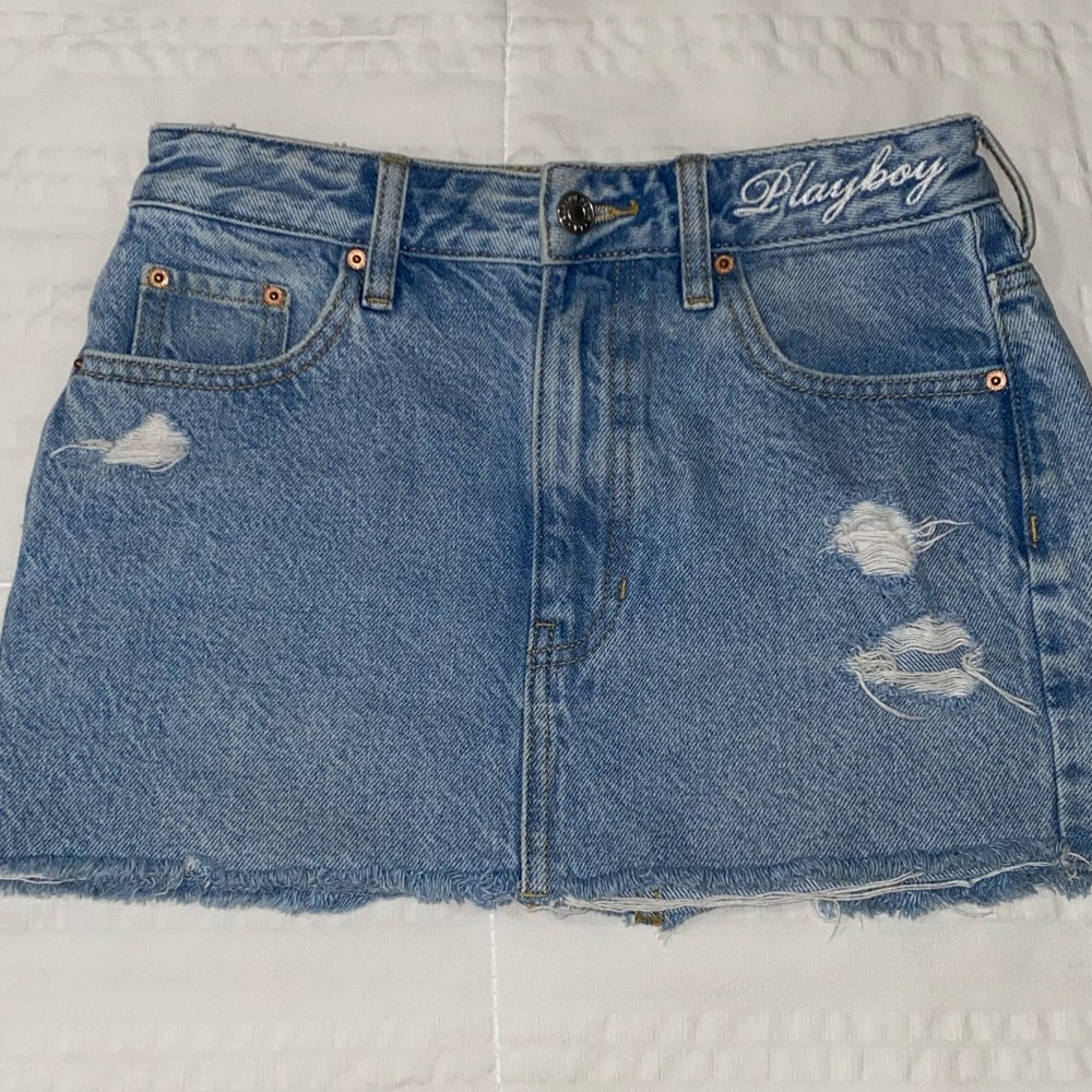 PLAYBOY Distressed Blue Denim Skirt